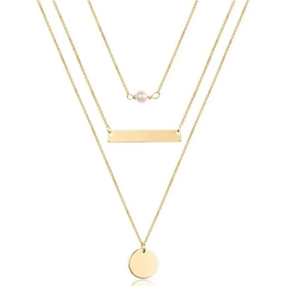Dainty Layered Choker Necklace, Handmade 14K Gold Plated Y Pendant
